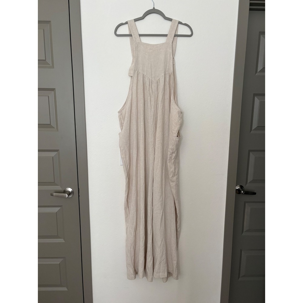 Oddi Linen Blend Wide Leg Overalls Oatmeal Beige Boho Slouchy Jumpsuit 2XL ss - Picture 5 of 7